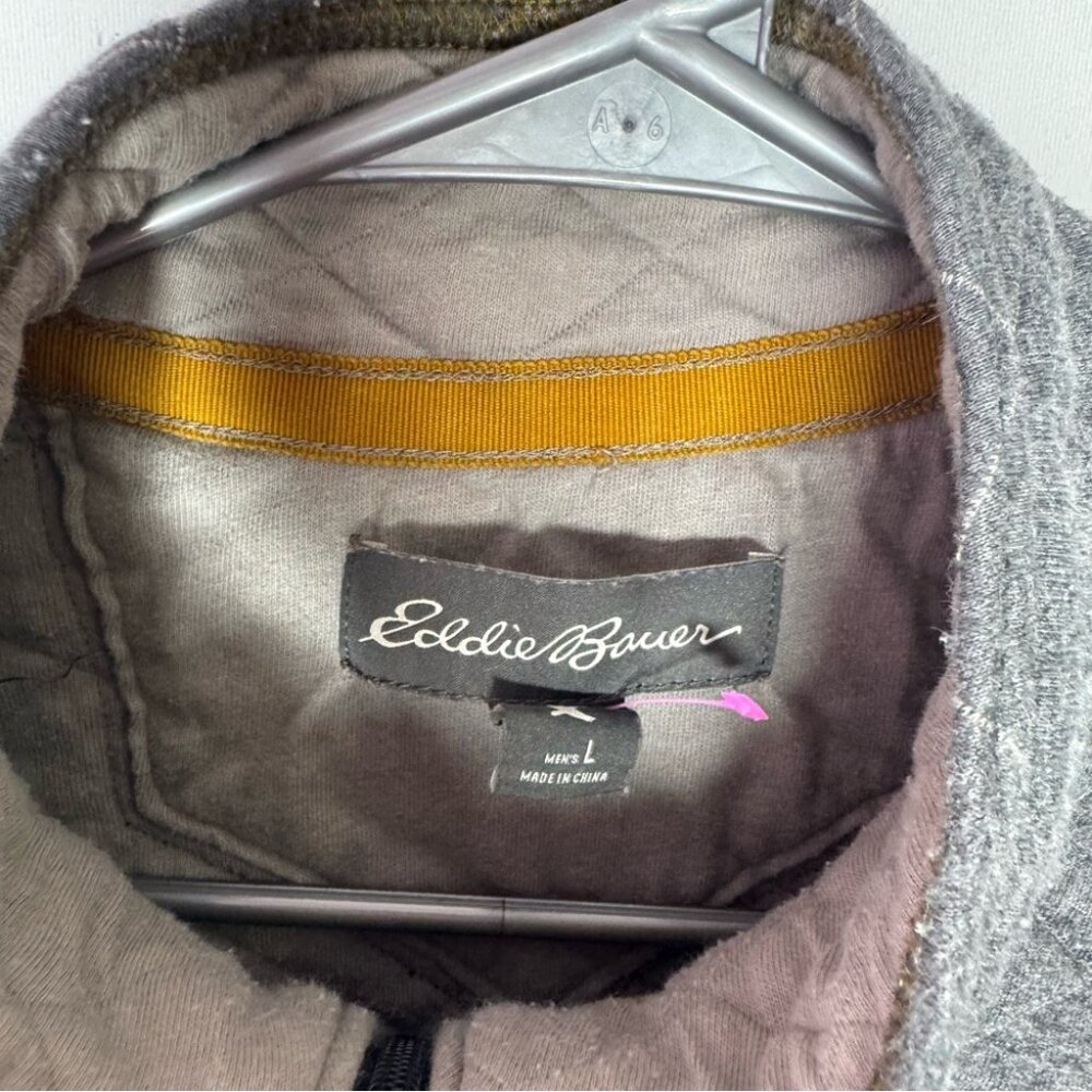 Eddie Bauer jacket pull over quilted sweater grey logos comfy thick warm quilt - Picture 7 of 10